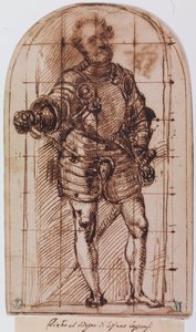 ウルビーノ公爵の肖像画のための習作（紙にペン・インク） 作： Titian (c.1488 1576)