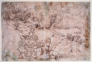 羊のいる風景の研究 作： Titian (c.1488 1576)