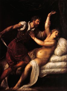 タルクィニウスとルクレティア、ティツィアーノ作（1490～1576年頃）、パネルに油彩、84x68cm