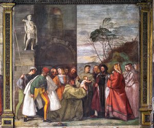 母の無実を宣言する赤ちゃん、北の壁、聖者の学校、2195188 の詳細 作： Titian (c.1488 1576)