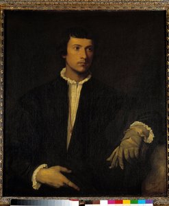 手袋を持つ男」1520年頃（油彩・キャンバス 作： Titian (c.1488 1576)