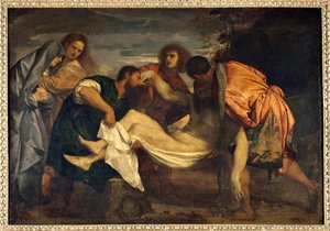 墓の絵 ティツィアーノ・ヴェチェッリオ・ディット・レ・ティツィアーノ（1485-1576）の作品 日1,48 x 2,12 m 作： Tiziano Vecelli
