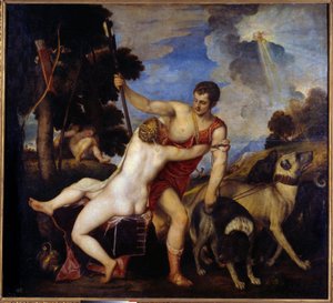 ヴィーナスとアドニスティツィアーノ・ヴェチェッリオによる絵画は、ティツィアーノ（1485-1576）が 作： Tiziano Vecelli