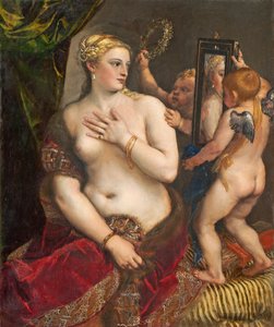 鏡を見るヴィーナス、c。 1555（帆布に油彩） 作： Tiziano Vecelli