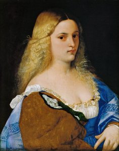 Violante - ティツィアーノ（1488-1576）。木に油彩、1515年頃寸法 : 64,5x50,8 cm.美術史博物館、ヴィエンヌ 作： Tiziano Vecelli