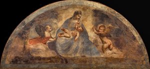 マドンナとチャイルドと二人の天使 c. 1519年。 作： Titian