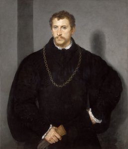 若いイギリス人の肖像灰色の目を持つ若い男の肖像、1540-1545。 作： Tiziano Vecelli