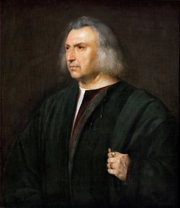 医師ジャン・ジャコモ・バルトロッティ・ダ・パルマの肖像 - ティツィアーノ（1488-1576）。1515年頃、キャンバスに油彩。サイズ：88x75cmヴィエンヌ美術史博物館 作： Tiziano Vecelli