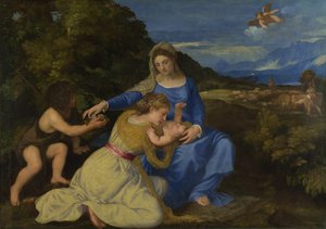 若い聖ヨハネと洗礼者聖母子アルドブランディーニマドンナ、1532年頃 作： Tiziano Vecelli