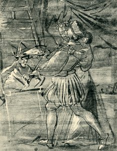 イーゼルの前に若い女性がいるアーティスト、1580年、1943年。 作： Tobias Stimmer