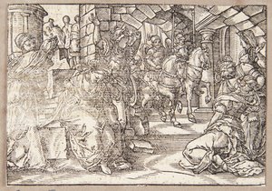 戦争からの息子たちの帰還を悼むローマの母親たち 作： Tobias Stimmer