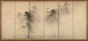 松の木 六屏風一対の左、16世紀 作： Hasegawa Tohaku