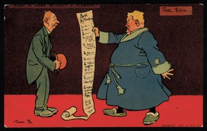 配管工からの長大な請求書を読む男性（クロモリト 作： Tom Browne