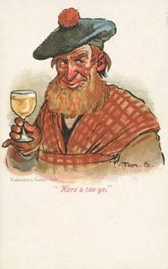 グラスを掲げるスコットランド人（カラーリトグラフ 作： Tom Browne