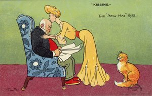 狂気の夫にキスする女性