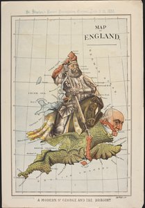 A Modern St George and the Dragon: イングランドの地図の形をした政治風刺漫画で、グラッドストーンの議会でのアイルランド自治に対する敗北を風刺しています。 聖シュテファンのレビュー、1888 年 6 月 9 日