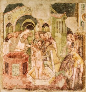 聖ウルスラの伝説。トマソ・ダ・モデナ（1326-1379）作、フレスコ画、トレヴィーゾのサンタ・カテリーナ教会、イングランド王子の洗礼