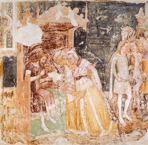 イングランド王からの大使の派遣、トンマーゾ・ダ・モデナ（1326-1379）の「聖ウルスラの物語」の詳細、フレスコ画 作： Tomaso da (late 15th century) Modena