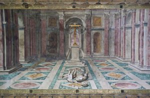 Kristinuskon voitto, Konstantinuksen huoneessa, Raphael Rooms, n. 1585 (fresko) 作： Tommaso Laureti