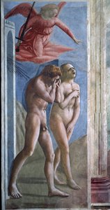 天国から狩り出されたアダムとイヴ。(フレスコ 作： Tommaso Masaccio