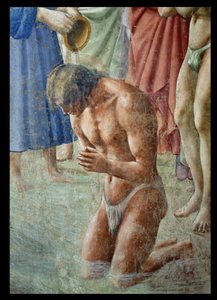 セントピーター、新生物の洗礼、新生物の詳細、c.1427フレスコ画63311も参照 作： Tommaso Masaccio