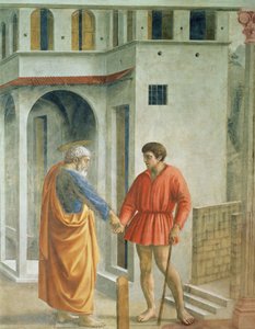 トリビュートマネーセントピーターが徴税人に支払う-31642の詳細、1427年頃のフレスコ画 作： Tommaso Masaccio
