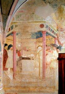 洗礼者ヨハネの生涯。聖ゼカリヤへの受胎告知 - フレスコ画 作： Tommaso Masolino da Panicale