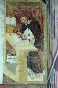 チャプターハウス1342の「ドミニカ騎士団の40人の著名なメンバー」のサイクルからの彼の机でのフーグドプロヴァンス 作： Tommaso da Modena