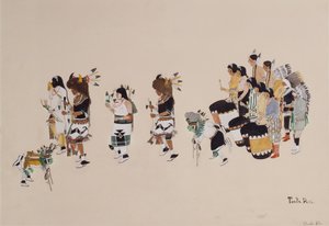 バッファロー・ダンス・コーラス、1930～39年頃（テンペラ搭載） 作： Tonita Peña