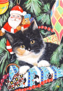 黒と白のクリスマスの子猫 作： Tony Todd