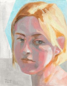 金髪の女性の肖像画 作： Tore Bahnson