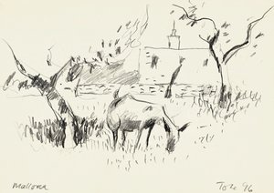 草を食むヤギのスケッチ 作： Tore Bahnson