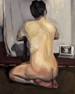 ノートパソコンを持った裸の女性 作： Tore Bahnson