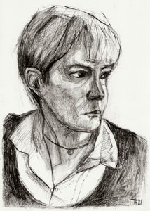 物思いにふける女性のスケッチ 作： Tore Bahnson