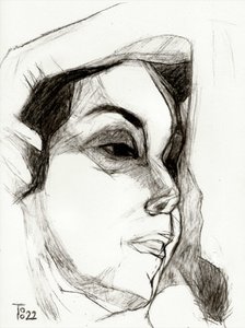 物思いにふける女性のスケッチ 作： Tore Bahnson