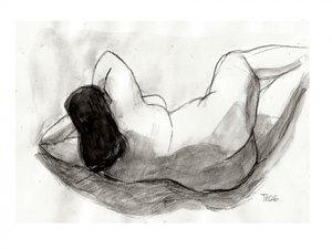 横たわる裸婦の素描