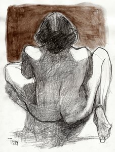 座っている女性のスケッチ 作： Tore Bahnson