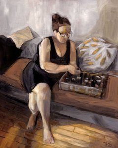 ボトルを並べる女性 作： Tore Bahnson
