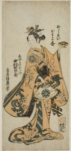 1754年7月、中村座で上演された舞台「権現阿国歌舞伎」で、俳優中村富十郎初代 作： Torii Kiyohiro