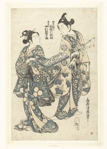 そろばんを持った二人の役者 作： Torii Kiyohiro