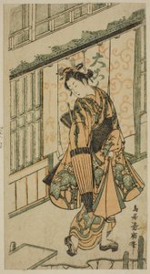 傘をさす若い女性 作： Torii Kiyohiro