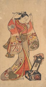 三条貫太郎が「富士の...」で八百屋お七の女形を演じた肖像画、1730～40年頃。 作： Torii Kiyomasu II.