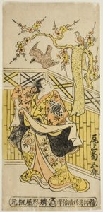 1744年11月、市村座で上演された『殿造り源氏十二段』常盤役の初代尾上菊五郎。 作： Torii Kiyomasu II