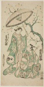 The Actors Sanogawa Ichimatsu I as Soga no Goro and Ikushima Daikichi II as Kewaizaka no Shosho in the play "Monzukushi Nagoya Soga," performed at the Ichimura Theater in the first month, 1748 作： Torii Kiyomasu II