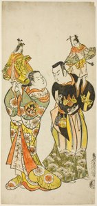 初代山下金作と早川初瀬の戯曲『伊豆海路日記』（1725年1月中村座）の人形遣い 作： Torii Kiyomasu II