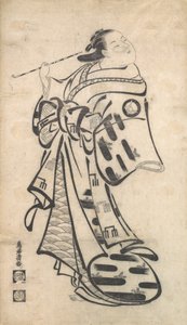 右手にパイプを持った花魁が立ち、後ろを振り返って恥ずかしそうにしている姿は、1705年頃のもの。