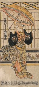 八代目市村羽左衛門（1699-1762）の日傘をさした女性の姿です。 作： Torii Kiyomasu I