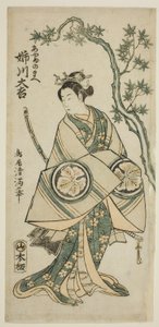 明和7年（1760）11月、森田座で上演された『見世の花雲清鏡』のあやめの前役、姉川大吉。 作： 鳥居清光初代