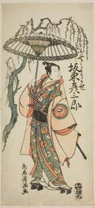 寛政7年（1764）8月、森田座で上演された『小野妹背青柳鈴里』の小野頼風役、二代目坂東彦三郎。 作： 鳥居清光初代