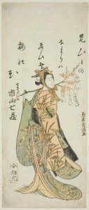 明和5年（1768）正月、市村座で上演された『朱円曽我オムガエシ』の照手姫役、初代市山七蔵。 作： 鳥居清光初代